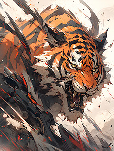 山林中凶猛的老虎背景图片