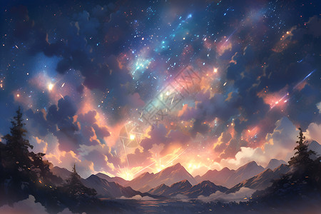 夜晚的星空白云背景图片