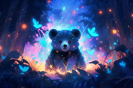 森林中的卡通小熊背景图片