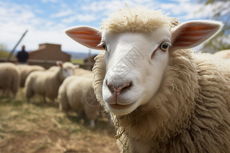农场中的农业羊群背景图片