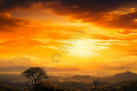 日落时的山间风景背景图片