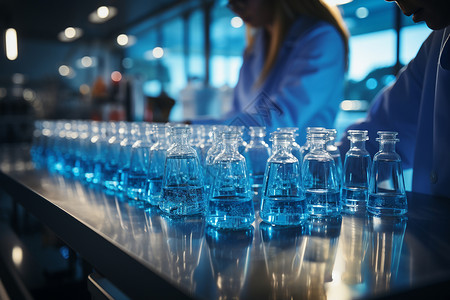 实验室内的蓝色液体背景图片