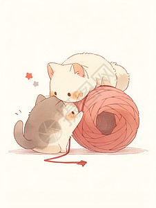 纱线球可爱的小猫咪插画