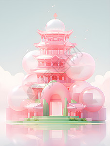 果冻粉粉色气泡建筑插画
