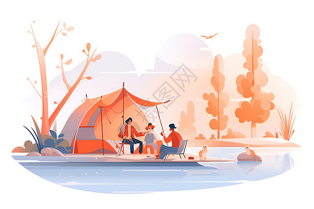 湖边的露营背景图片