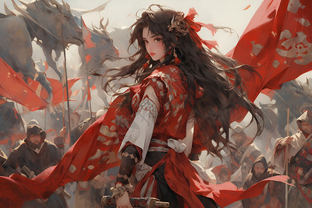 红衣女战士背景图片