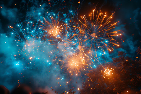 星空爆炸光效迎接新年的烟火背景