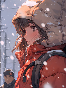 大雪中的女孩背景图片