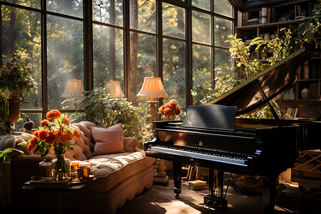 房间里的一架钢琴背景图片