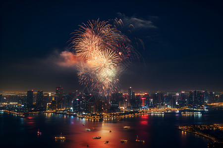 烟花三月下扬州夜幕下的烟花盛会背景