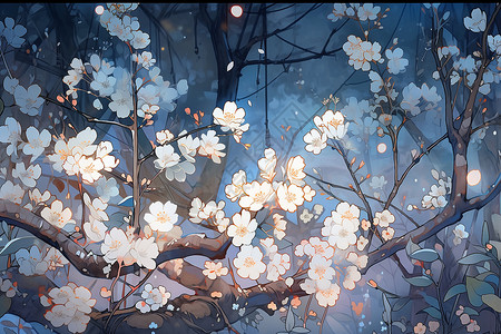 夜晚美丽的樱花景观插图背景图片