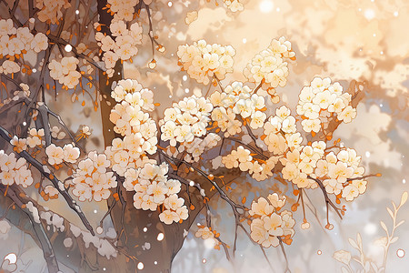 梦幻唯美的樱花插图背景图片