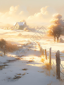 平静的雪地农场背景图片