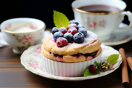 甜蜜诱人的蓝莓杯子蛋糕高清图片