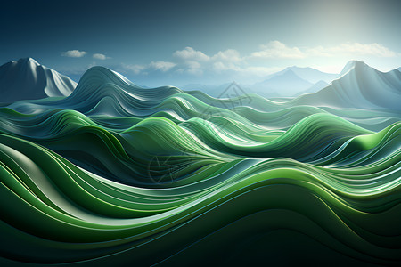 绚丽流动的绿色波浪背景图片