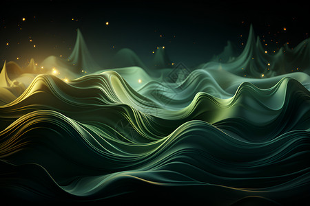 梦幻绚烂的绿色波浪背景图片