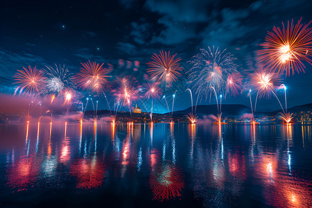 湖面烟花背景图片