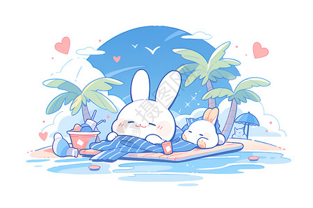 兔子躺在沙滩上背景图片