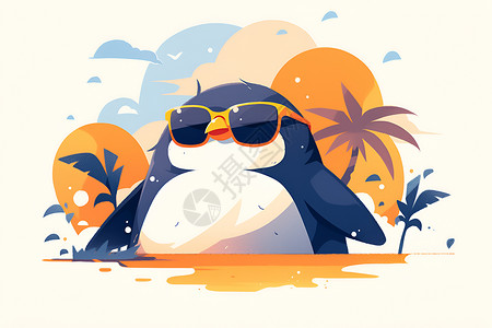 戴墨镜的动物企鹅戴着太阳镜插画