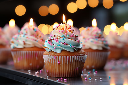生日派对烛光蛋糕子蛋糕高清图片
