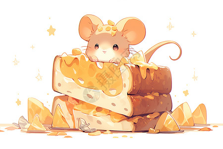 抱着奶酪老鼠吃着奶酪的老鼠插画