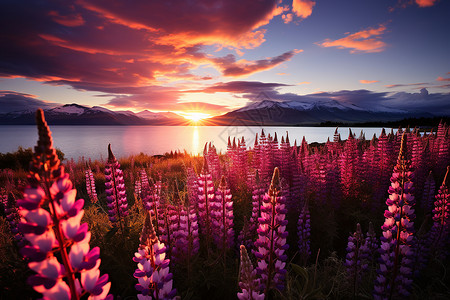 日出的花朵湖光山色自然盛开的花朵背景