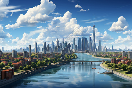 城市开发区城市的建筑风景插画