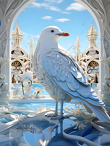 蓝白海鸥背景图片