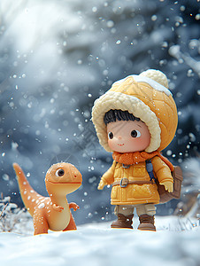 可爱三叶草恐龙雪中共舞设计图片