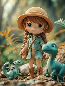 迷你女孩与小恐龙背景图片