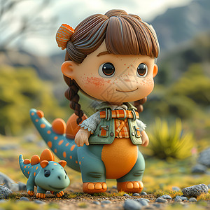 玩具动物小女孩与恐龙玩具设计图片