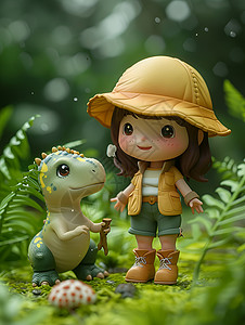 童趣恐龙和小女孩背景图片