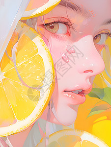 美味的柠檬和女孩背景图片