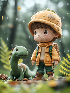 童年探险小男孩与恐龙背景图片