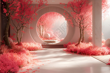粉色窗户粉色花朵中的舞台设计图片