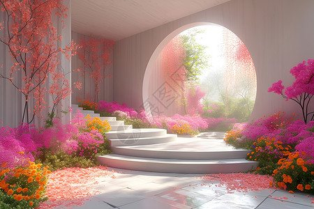 花海间花园鲜花间的舞台设计图片
