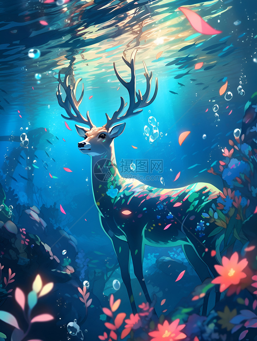 水下漂亮的鹿动物图片