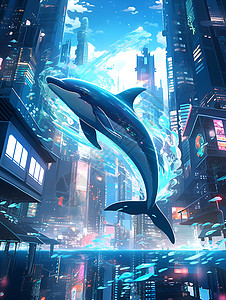 城市户外的海豚绘画背景图片