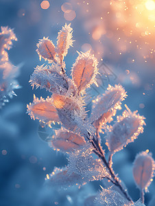 户外树枝上洁白的冰雪背景图片