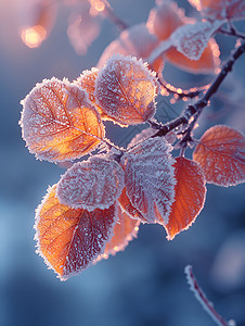 户外树叶上的白雪背景图片
