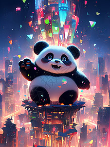 城市中的可爱熊猫背景图片