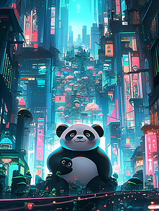 城市中的熊猫背景图片