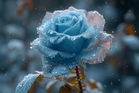 玫瑰花瓣上的冰背景图片