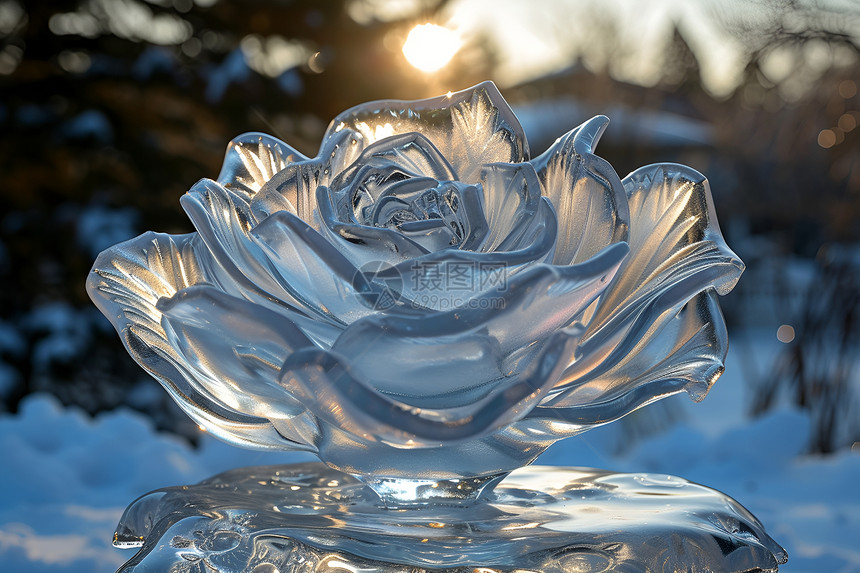 冰块的雕刻玫瑰图片