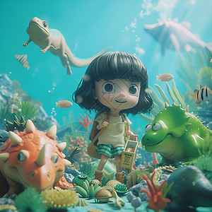 海底世界的小女孩背景图片