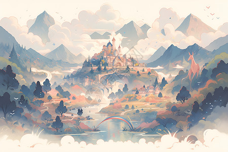 山间的梦幻城堡背景图片