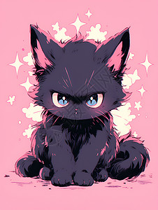 信赖的眼神一只黑色小猫插画