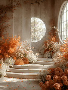 楼梯设计花与艺术插画