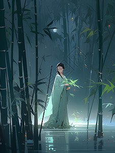 竹林中的女子背景图片