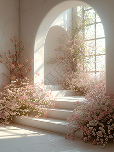 拱门下的花朵背景图片
